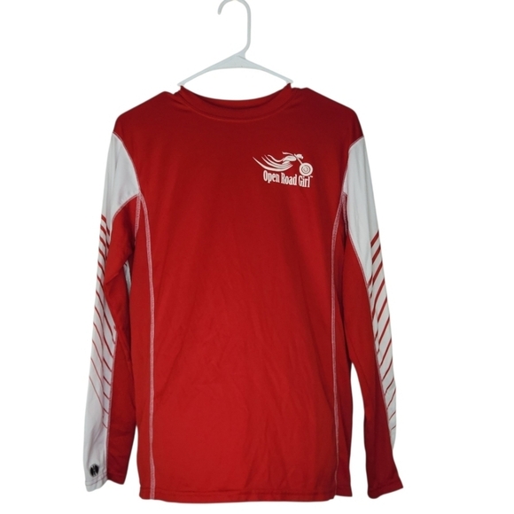 Holloway Open Road Girl Red & White Mixed Media Motorcycle Top Size Small - Picture 1 of 10